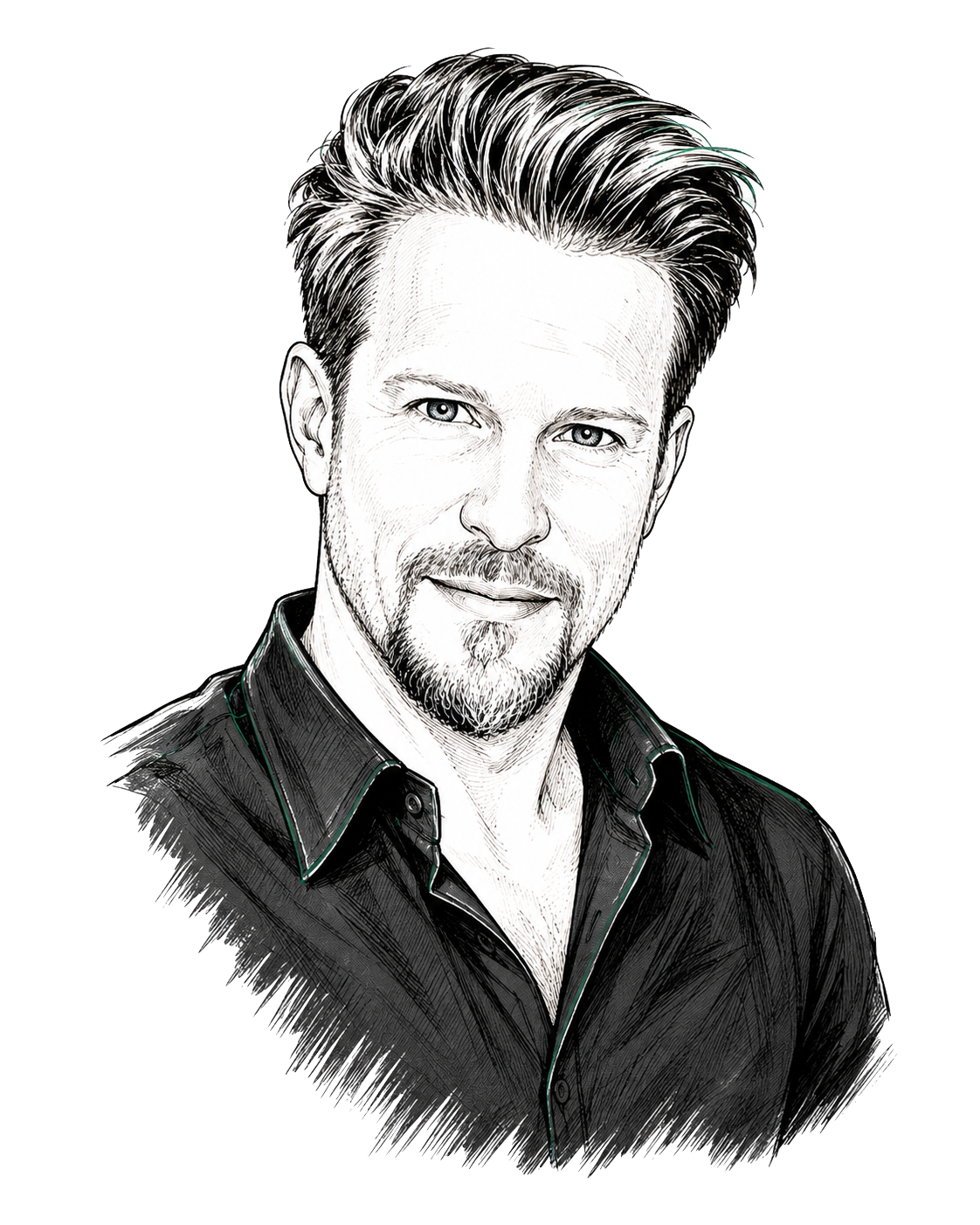 Hand-drawn manga portrait of Exhalibur author R.D. Smith.